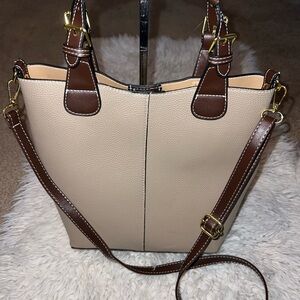 Cream and Brown Hobo Bag with Crossbody Strap